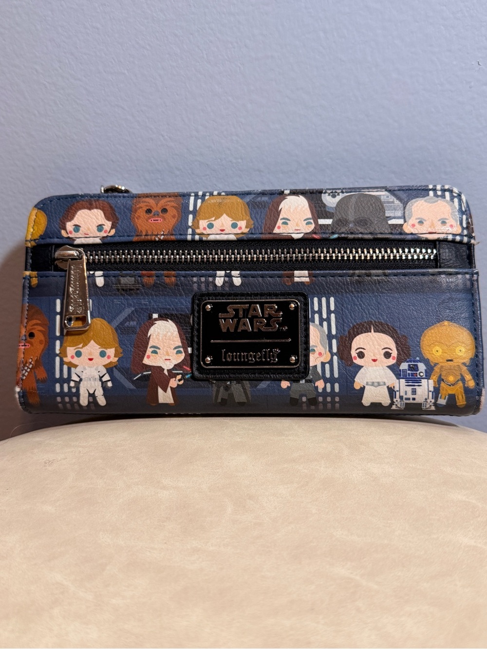 Loungefly Star Wars Navy Wallet with Chibi Character Print